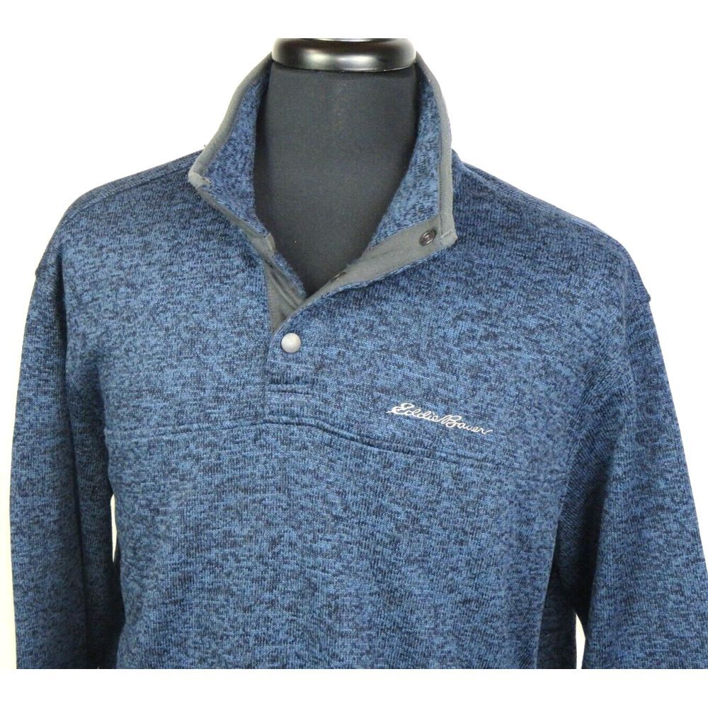 Men's Eddie Bauer Blue Collared Snap Knit Pull Over Fleece Jacket XXL